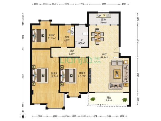 富景苑 4室1厅1卫 144平方