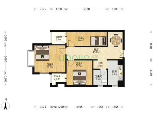景江公寓 3室1厅1卫 90平方
