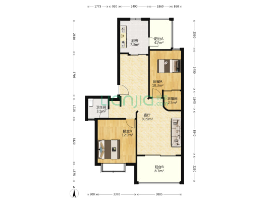 凤凰汇 2室1厅1卫 100平方