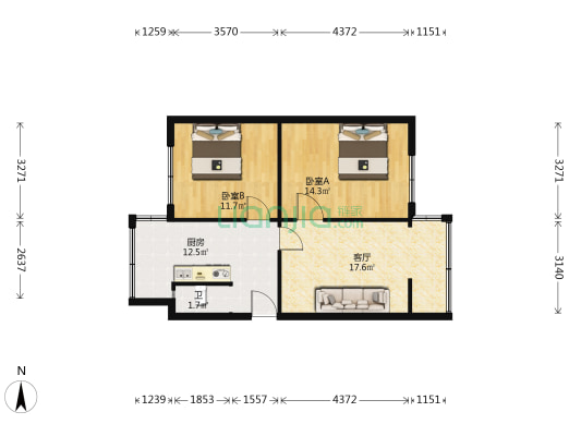 大庆路106号 2室1厅1卫 64平方
