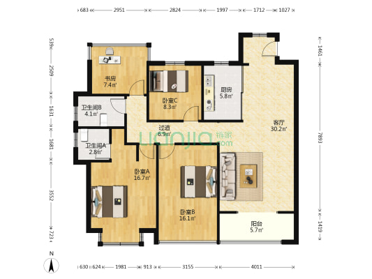 奥园誉城湾花苑 4室1厅2卫 132平方
