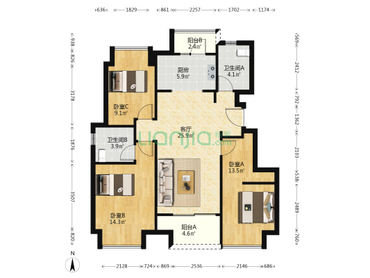 璟月台璟上 3室1厅2卫 99平方