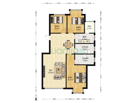 银海白沙郡 3室1厅2卫 103平方