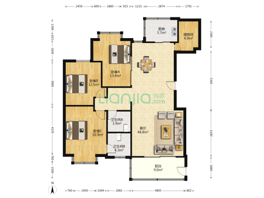 逸景湾 3室1厅2卫 150平方