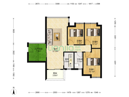 新福港鼎峰 3室1厅1卫 88平方