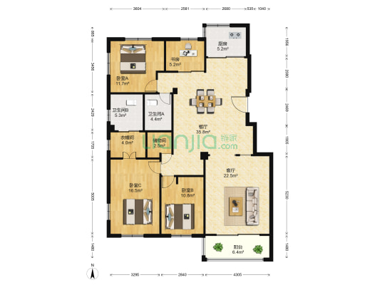 紫阳花园 4室2厅2卫 160平方