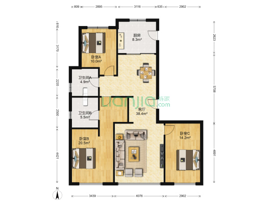 华润置地净月臺 3室1厅2卫 147平方