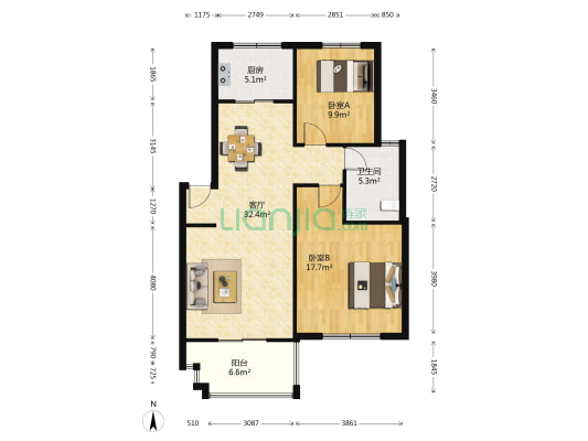 金星和园一期 2室1厅1卫 89平方