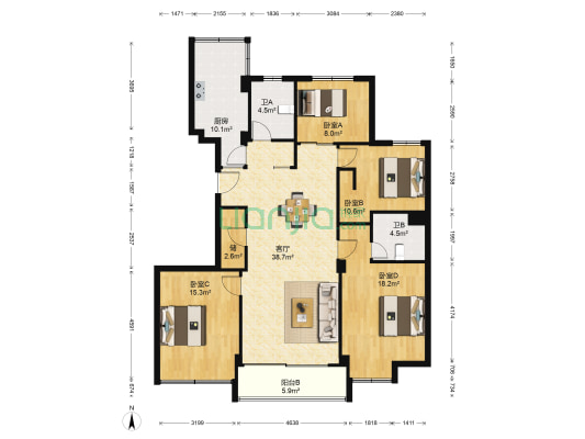 新都美地 4室1厅2卫 143平方