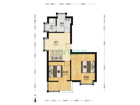 长石村13号 2室1厅1卫 54平方