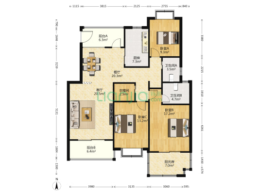 金地格林世界(春岸城) 3室2厅2卫 130平方