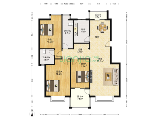曲江翠竹园 3室1厅2卫 143平方