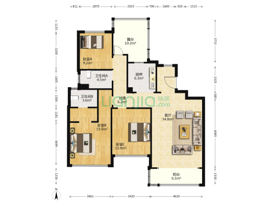 颐璟园一期 3室1厅2卫 116平方