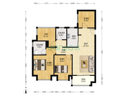 江山庐州印藏峰园 4室1厅2卫 106平方