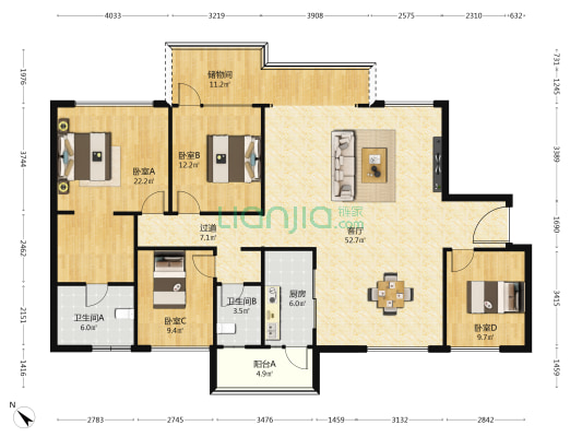 万科公园传奇北区 4室1厅2卫 165平方