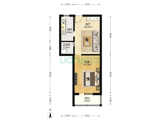 古城地铁车辆段 1室1厅1卫 51平方