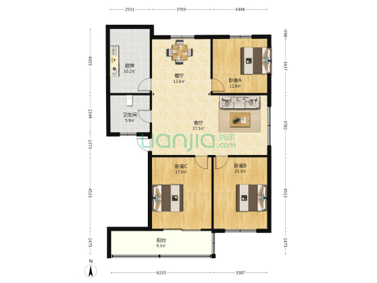 慧湖商住 3室2厅1卫 123平方