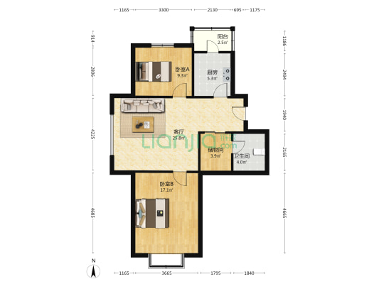 成发馨苑 2室1厅1卫 92平方