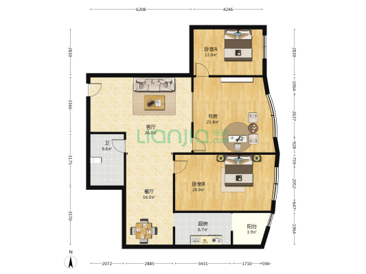 东方明珠公寓 3室2厅1卫 180平方