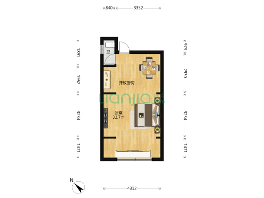 腾升公寓 1室0厅1卫 44平方