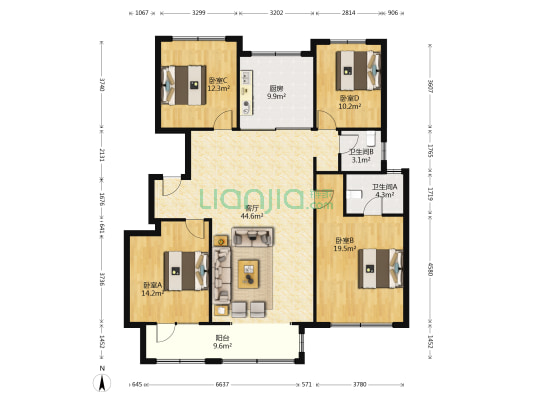 万科南湖春晓四期(玖苑) 4室1厅2卫 180平方