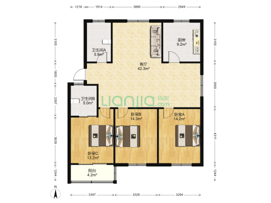 秀景园 3室1厅2卫 220平方