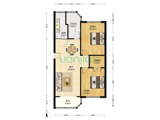 晟虹新景苑 2室1厅1卫 83平方