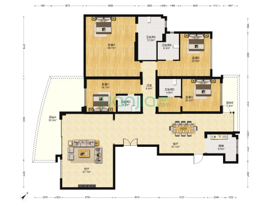 明浦居 4室2厅4卫 347平方