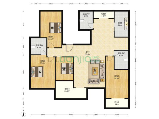 东湖印象 4室1厅3卫 318平方