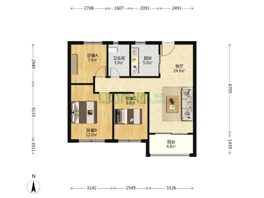 紫樾府 3室1厅1卫 89平方