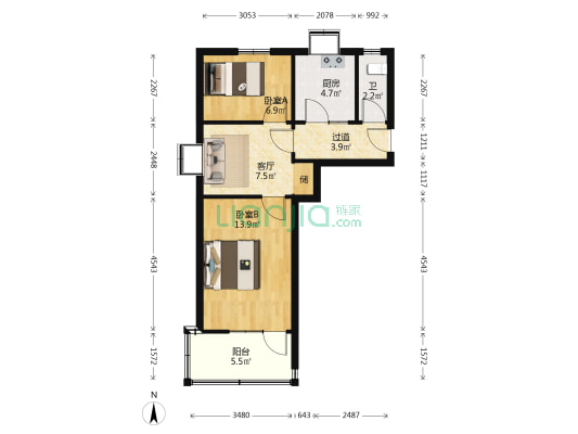 上新街 2室1厅1卫 65平方