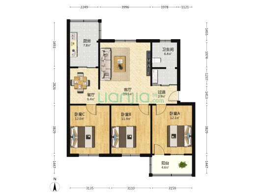 恒达西院  3室2厅1卫 110平方