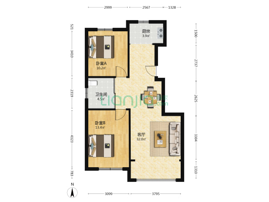 龍府·御桂園 2室1厅1卫 85平方