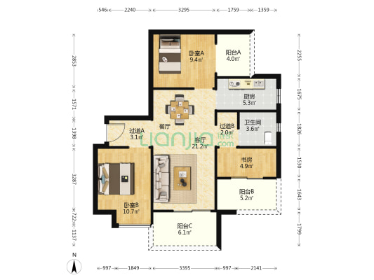 奥园香槟花园 3室1厅1卫 91平方