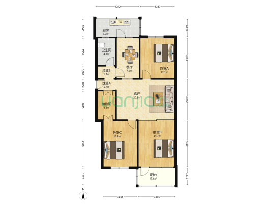 环山路140 3室2厅1卫 114平方