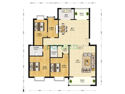 良辰水逸一期 3室2厅2卫 166平方