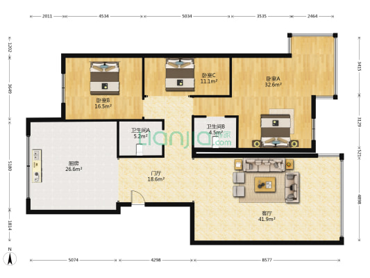金地水岸豪庭 3室1厅2卫 205平方