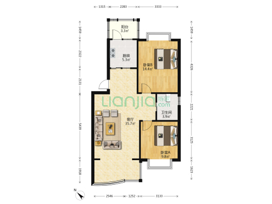 东景雅苑 2室1厅1卫 87平方