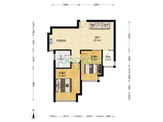 鑫苑国际城市花园北区(虎丘区) 2室1厅1卫 63平方