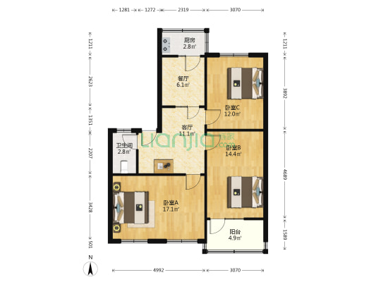 物资局单位宿舍 3室2厅1卫 83平方