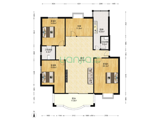玫瑰园十公寓 4室1厅2卫 153平方