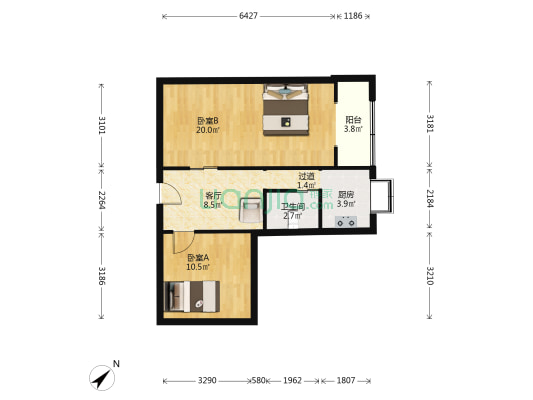 上海路6号 2室1厅1卫 56平方