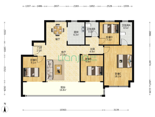 龙湖青云阙 4室1厅2卫 143平方