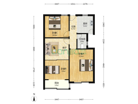 航天小区 3室1厅1卫 74平方