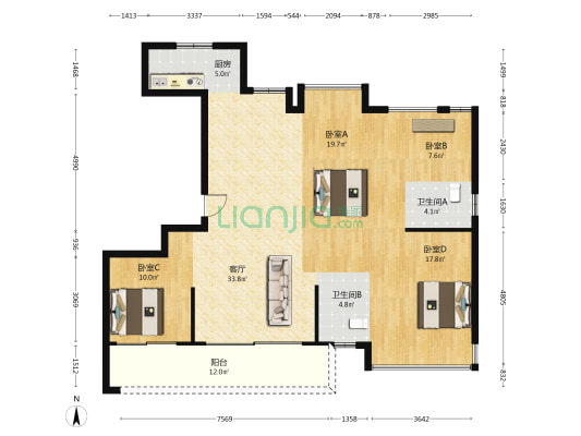 嘉润锦苑 4室1厅2卫 140平方