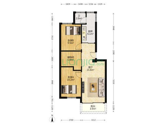 豪贤花园 2室1厅1卫 79平方
