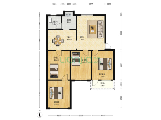 区物价局宿舍 4室2厅1卫 86平方