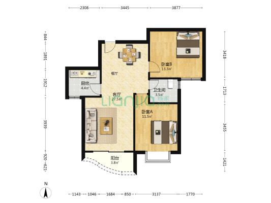 龙腾华城 2室1厅1卫 94平方