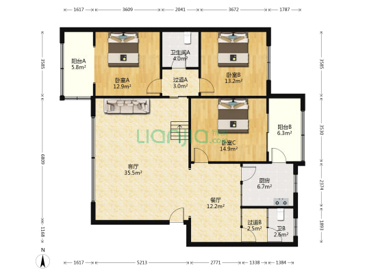 城区供电小区 3室2厅2卫 138平方