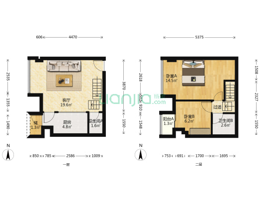 环线旁 跃层两房 住家装修 业主诚售-户型图